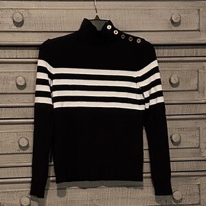 Chaps Black & White Striped Turtleneck Sweater with Shoulder Buttons Size SP